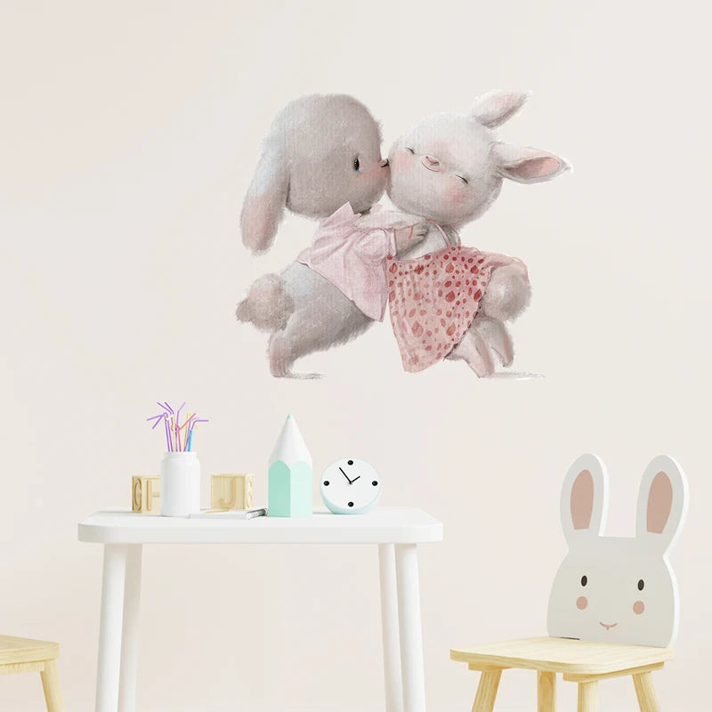 Rabbit Happy Family Wall Stickers for Kids Room Children's Room Baby Nursery Room Wall Decals Home Decor Living Room Wall Art