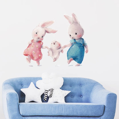 Rabbit Happy Family Wall Stickers for Kids Room Children's Room Baby Nursery Room Wall Decals Home Decor Living Room Wall Art