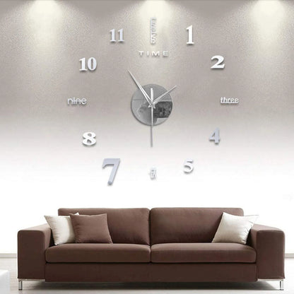 Large Frameless Clock 3d Mirror Wall Surface Sticker