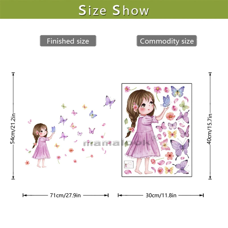 Flower little girl color butterfly wall sticker background wall room decoration wall sticker self-adhesive wall sticker