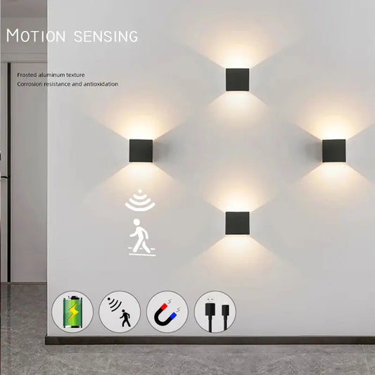 USB Rechargeable LED Wall Lamp With Motion Sensor Aluminium Interior Wall Light For Bedroom Corridor Stairs Loft Night lighting