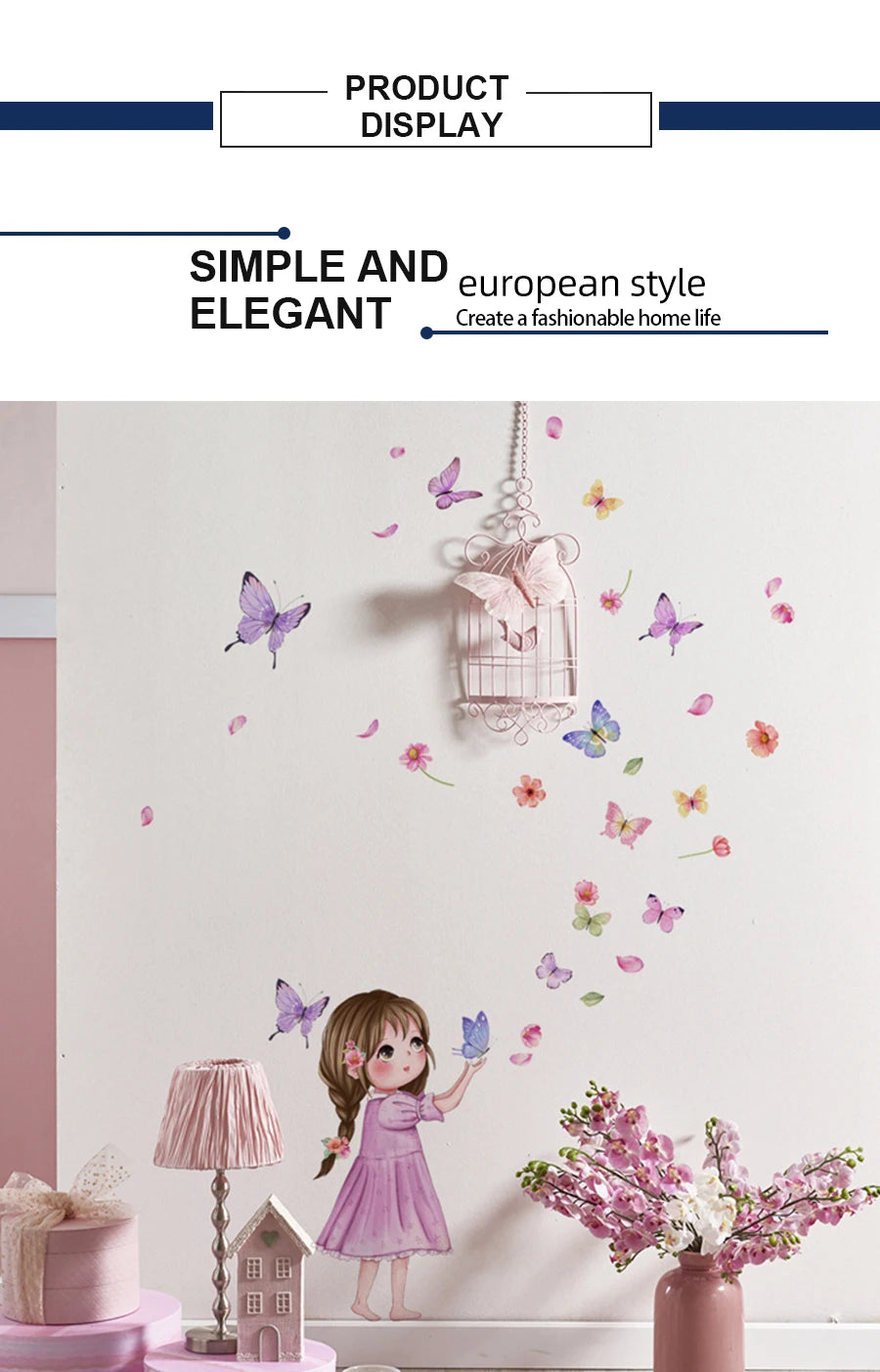 Flower little girl color butterfly wall sticker background