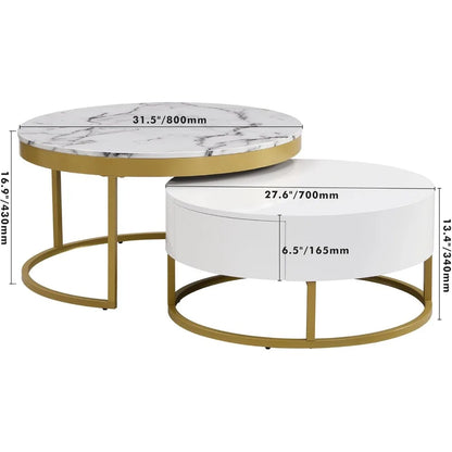 Coffee Table, Modern Round with Drawers Assemble,