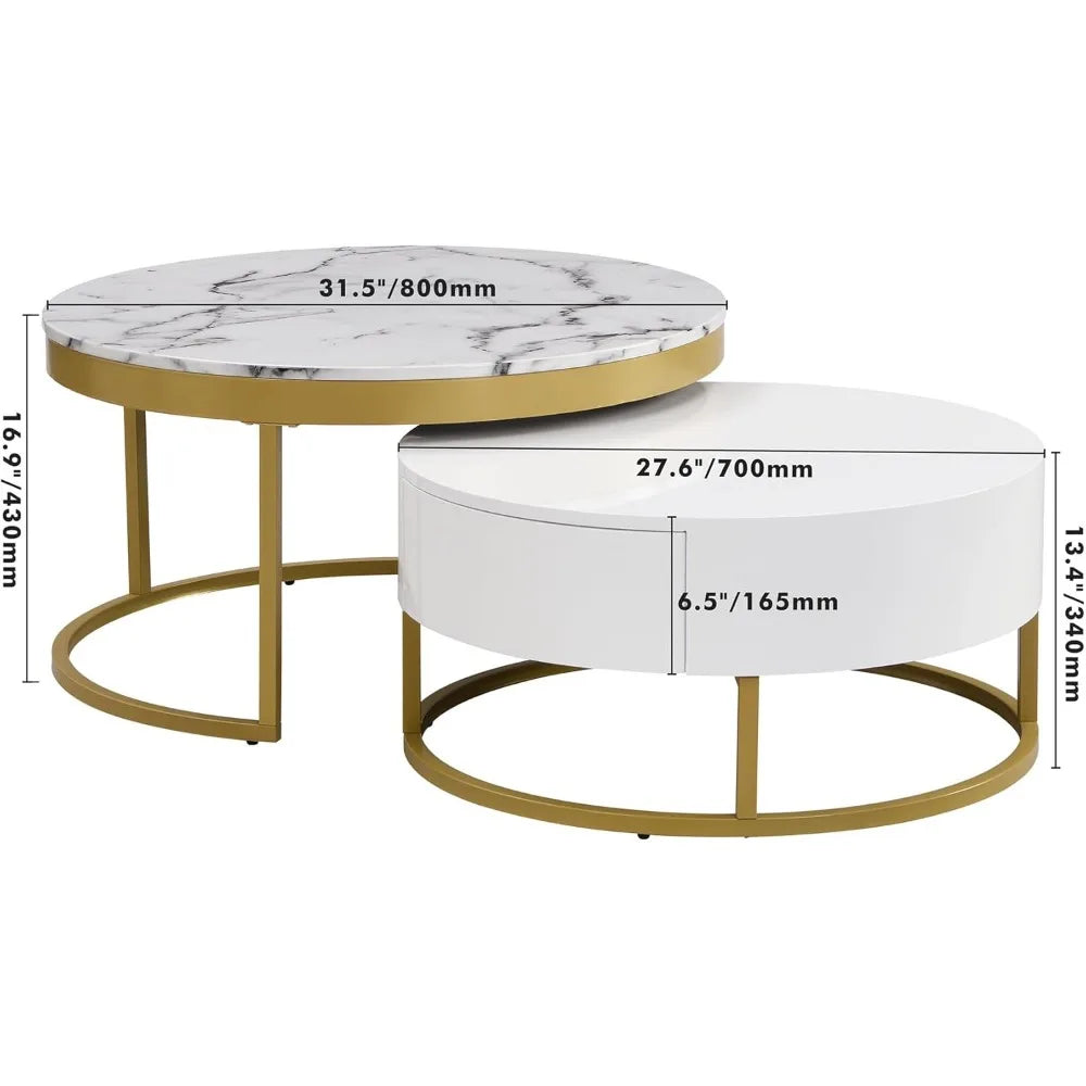 Coffee Table, Modern Round with Drawers Assemble,