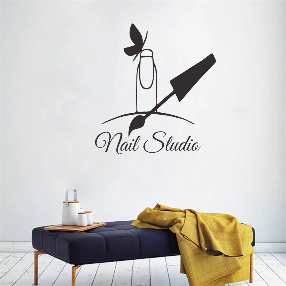 Self-adhesive Removable Vinyl Home Decor Sticker "Nail Studio" Butterfly Nail Art Perfect for Nail Salons Wall Decors  JZY362