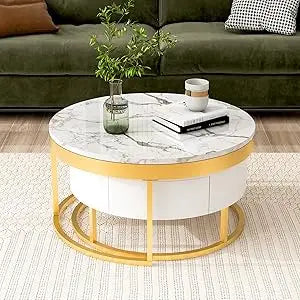 Coffee Table, Modern Round with Drawers Assemble,