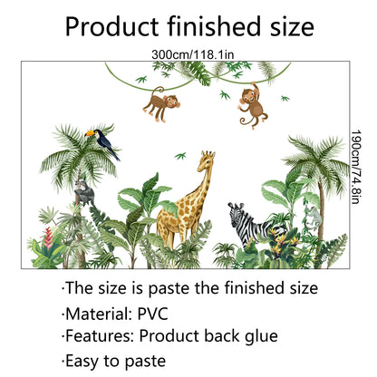 Large Funny Jungle Giraffe Zebra Monkey Door Decor Wall Decals