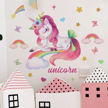 Smiling Unicorn Wall Stickers Background Wall Decor