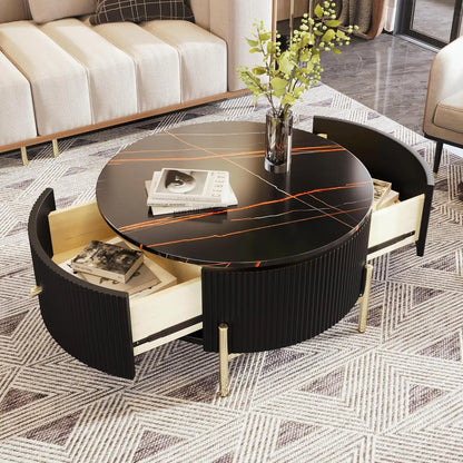Coffee Table, Modern Round with Drawers Assemble,