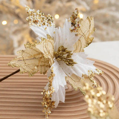 Glitter Sequin Christmas Flower Artificial Flower for Christmas Tree Decorations Big Xmas Fake Flower New Year Home Decor