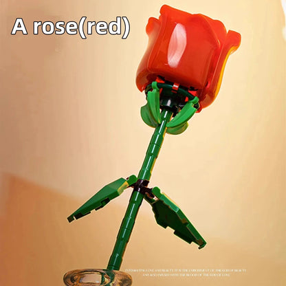 DIY Red Pink Blue Roses Plants Peace and Hope Valentine's Day Gardens Building Blocks Classic Model Bricks Kids Sets Kits Toys