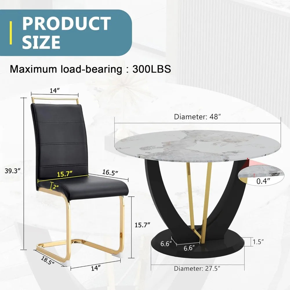 marble tabletop 4 cushioned chairs, modern kitchen table