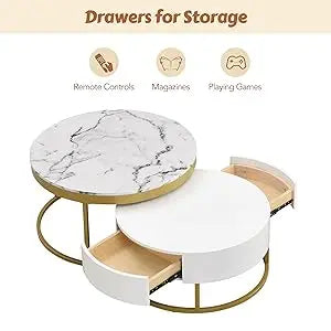 Coffee Table, Modern Round with Drawers Assemble,