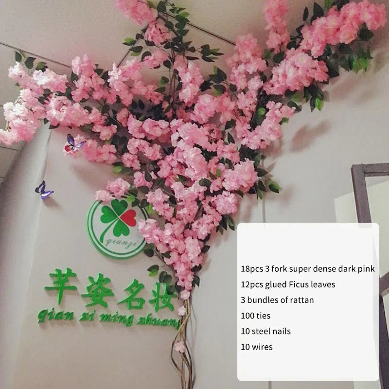 Artificial Cherry Tree Rattan Flower,  Wall Decoration
