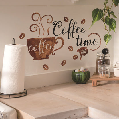 Creative Coffee Cup Pattern Wall Stickers Cafe Kitchen Bar Decor Cabinet Art English Home Decoration Self-adhesive Wallpaper