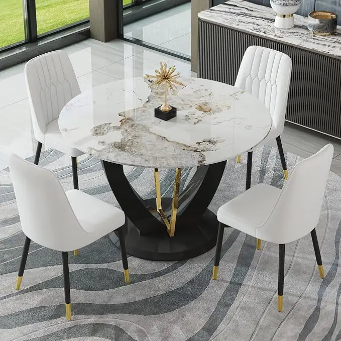 marble tabletop 4 cushioned chairs, modern kitchen table