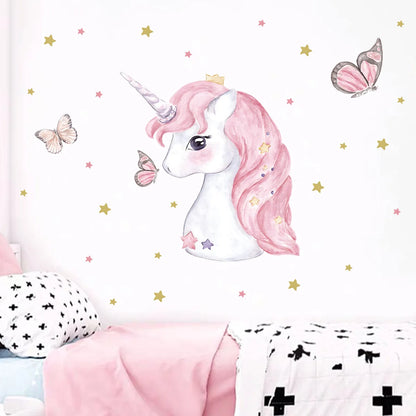 Cartoon Pink Unicorn Butterfly Wall Stickers Baby