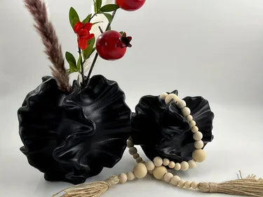 Ceramic Vase Geometric Wavy Patterns Petal Shape