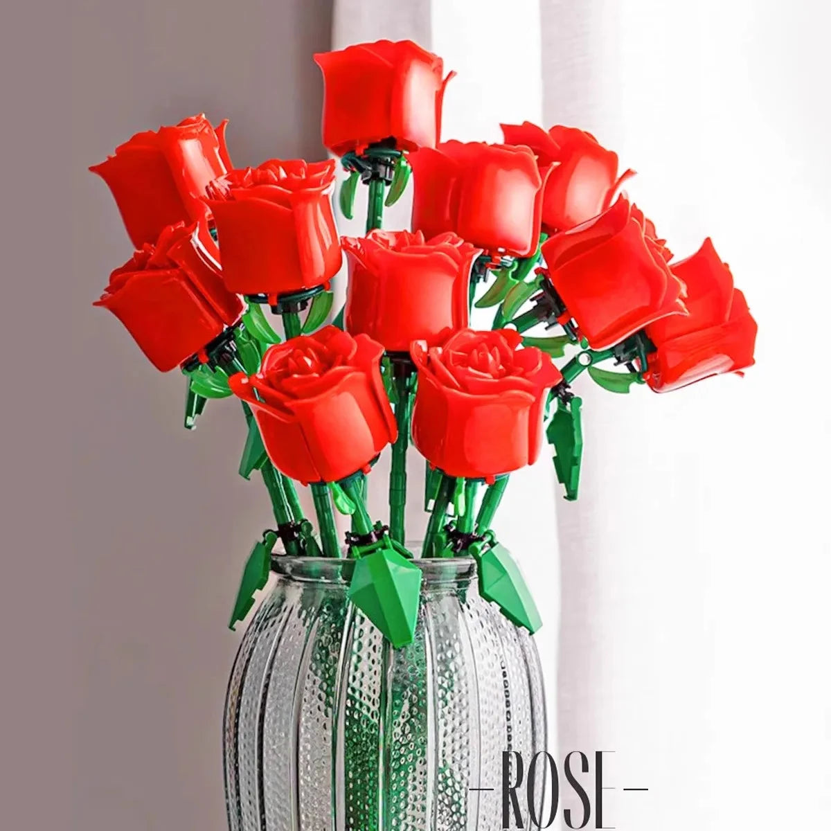 DIY Red Pink Blue Roses Plants Peace and Hope Valentine's Day Gardens Building Blocks Classic Model Bricks Kids Sets Kits Toys