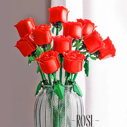 DIY Red Pink Blue Roses Plants Peace and Hope Valentine's Day Gardens Building Blocks Classic Model Bricks Kids Sets Kits Toys