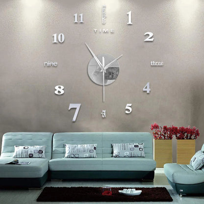 Large Frameless Clock 3d Mirror Wall Surface Sticker