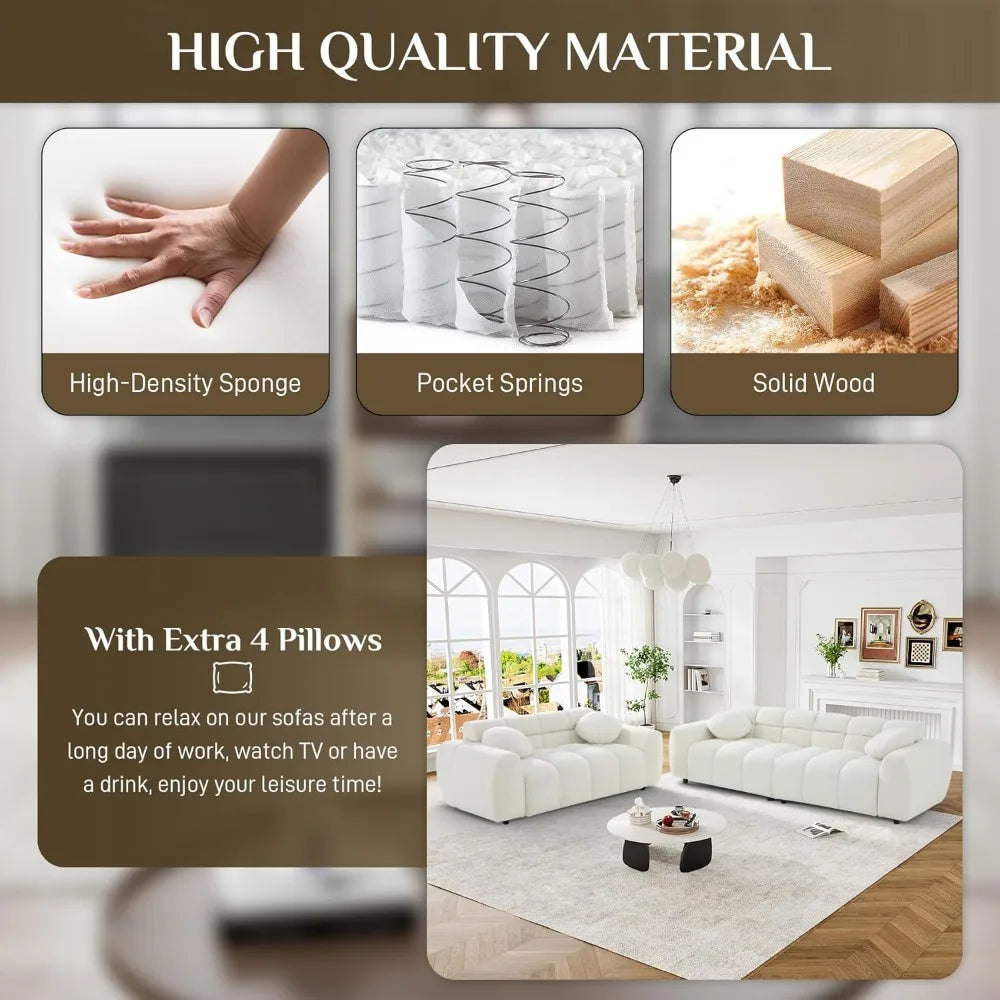 2-piece Sofa Set, Plush Cushioned Deep Seated Sofa