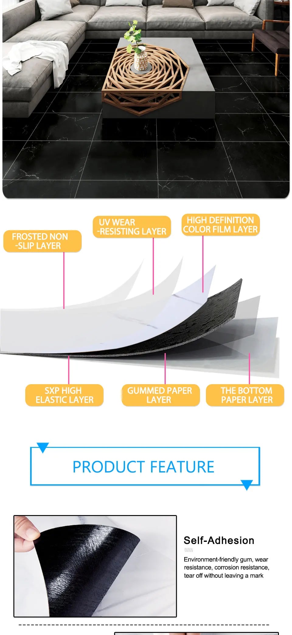 10/pcs PVC Imitation Marble Wall Self-adhesive Waterproof