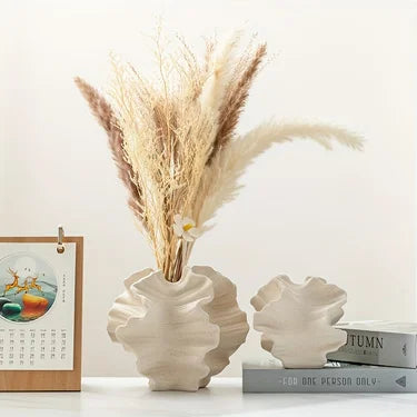 Ceramic Vase Geometric Wavy Patterns Petal Shape