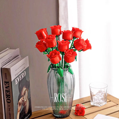 DIY Red Pink Blue Roses Plants Peace and Hope Valentine's Day Gardens Building Blocks Classic Model Bricks Kids Sets Kits Toys