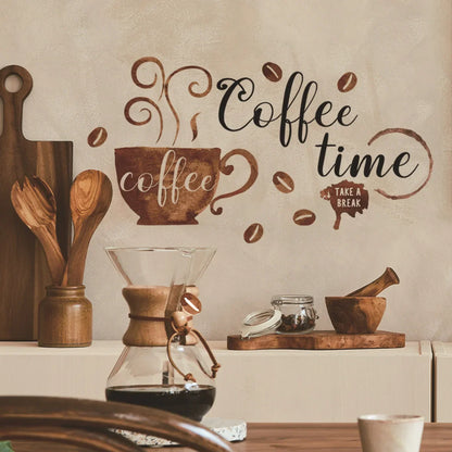 Creative Coffee Cup Pattern Wall Stickers Cafe Kitchen Bar Decor Cabinet Art English Home Decoration Self-adhesive Wallpaper