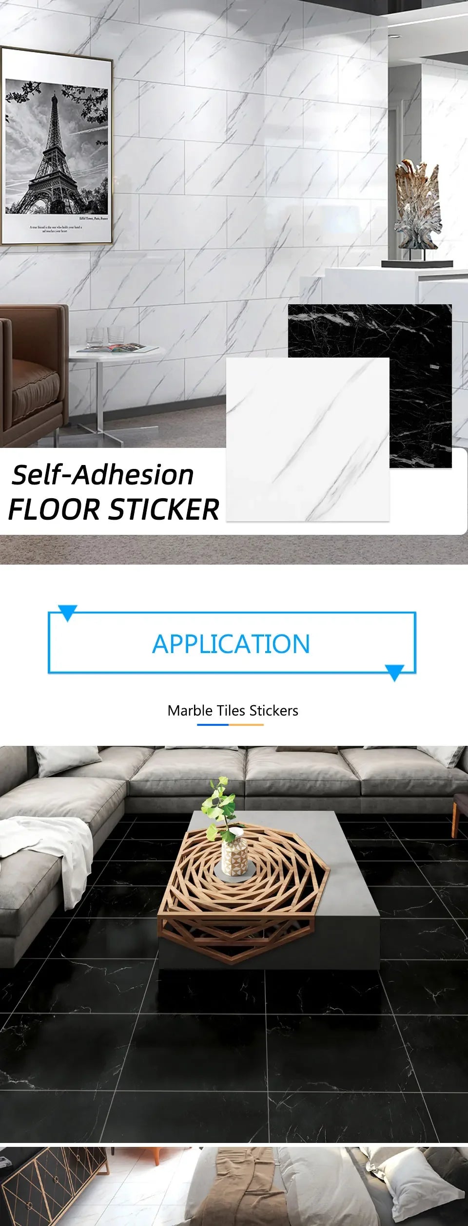 20/pcs PVC Imitation Marble Wall Stickers Self-adhesive Floor Stickers 30*30cm/30*60cm