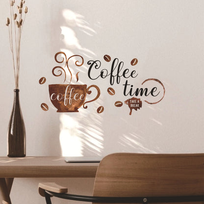Creative Coffee Cup Pattern Wall Stickers Cafe Kitchen Bar Decor Cabinet Art English Home Decoration Self-adhesive Wallpaper