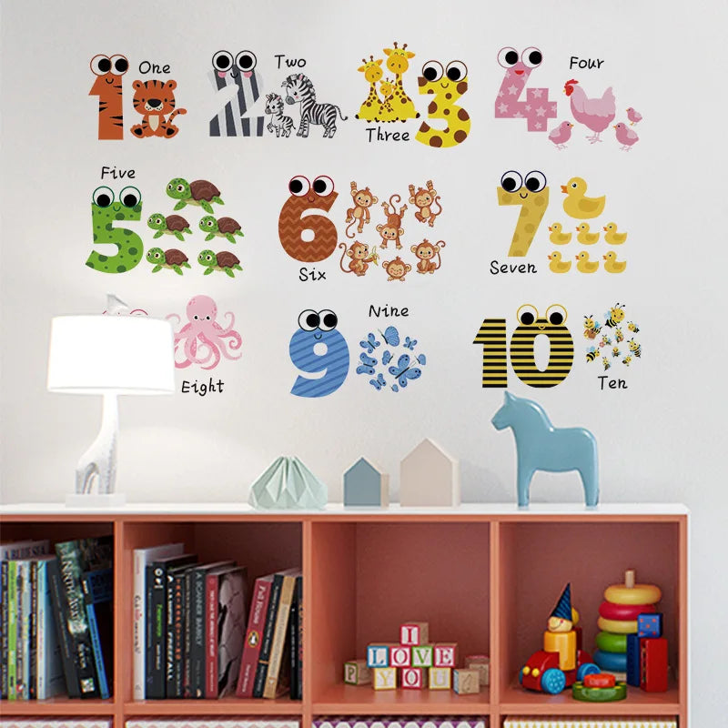 Kids room 3d number wall sticker self adhesive colorful wall art decal kindergarten school decoration