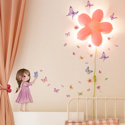 Flower little girl color butterfly wall sticker background