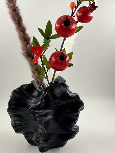Ceramic Vase Geometric Wavy Patterns Petal Shape