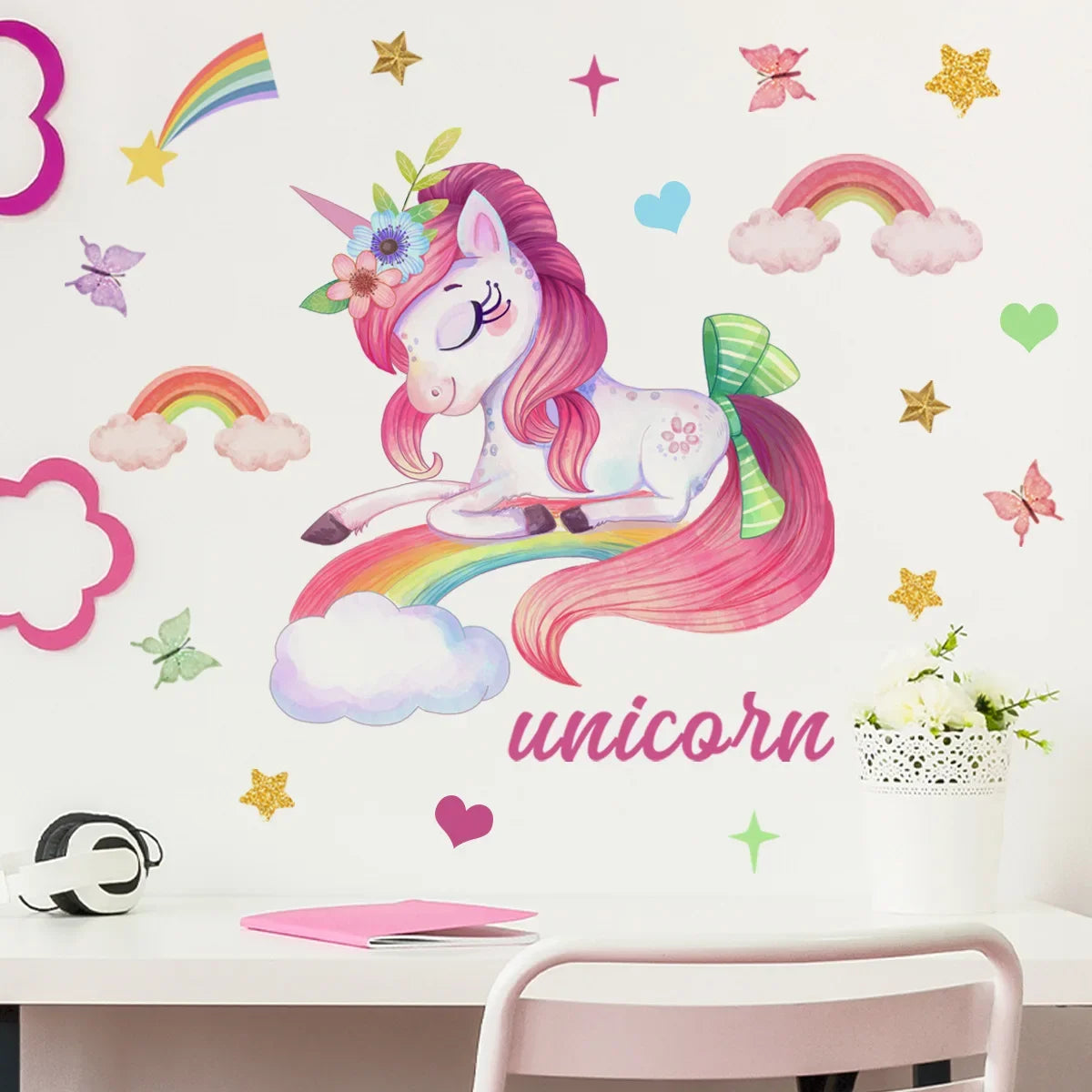 Smiling Unicorn Wall Stickers Background Wall Decor