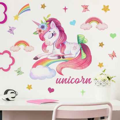 Smiling Unicorn Wall Stickers Background Wall Decor