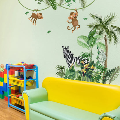 Large Funny Jungle Giraffe Zebra Monkey Door Decor Wall Decals
