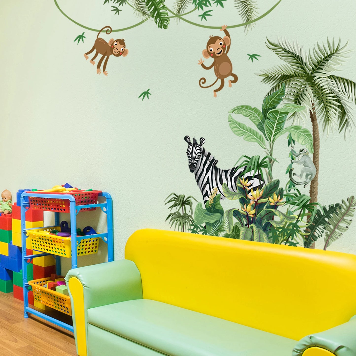Large Funny Jungle Giraffe Zebra Monkey Door Decor Wall Decals