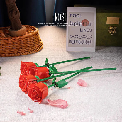 DIY Red Pink Blue Roses Plants Peace and Hope Valentine's Day Gardens Building Blocks Classic Model Bricks Kids Sets Kits Toys