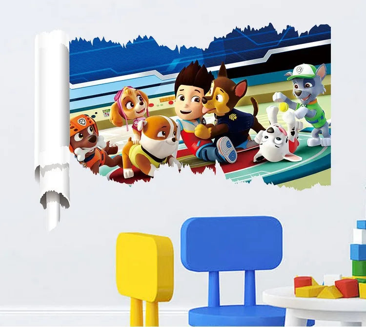 New Hot 3D PAW Children Cartoon Wall Stickers Waterproof Home Decoration Patrols For Kid's Room PVC DIY Vinyl Wallpaper Gifts