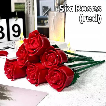DIY Red Pink Blue Roses Plants Peace and Hope Valentine's Day Gardens Building Blocks Classic Model Bricks Kids Sets Kits Toys
