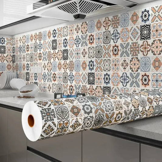 Tile 3D European style Oil Proof  Waterproof Kitchen Wallpaper