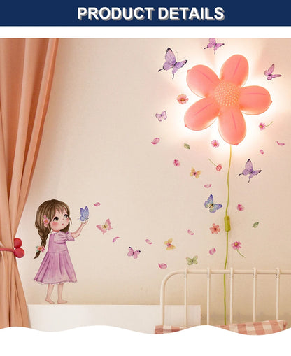 Flower little girl color butterfly wall sticker background