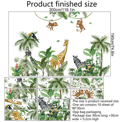 Large Funny Jungle Giraffe Zebra Monkey Door Decor Wall Decals
