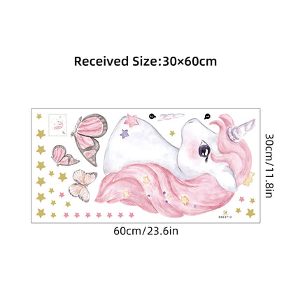 Cartoon Pink Unicorn Butterfly Wall Stickers Baby