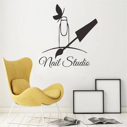 Self-adhesive Removable Vinyl Home Decor Sticker "Nail Studio" Butterfly Nail Art Perfect for Nail Salons Wall Decors  JZY362