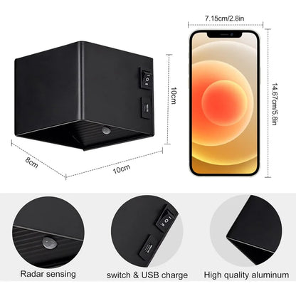USB Rechargeable LED Wall Lamp With Motion Sensor Aluminium Interior Wall Light For Bedroom Corridor Stairs Loft Night lighting