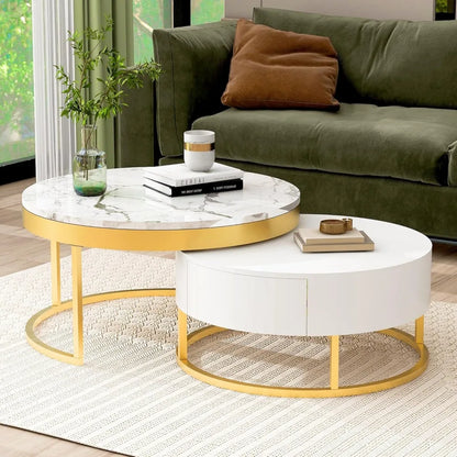Coffee Table, Modern Round with Drawers Assemble,