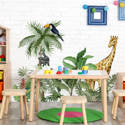 Large Funny Jungle Giraffe Zebra Monkey Door Decor Wall Decals